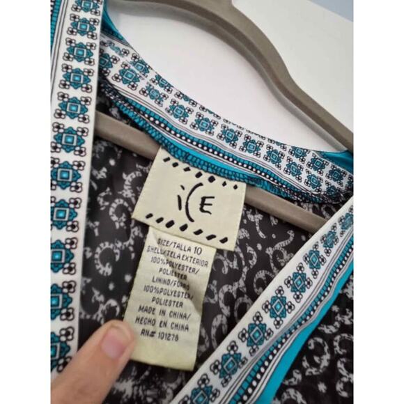 Boho-Chic Printed Tunic Dress with Tie Waist – Size 10 - Picture 3 of 5